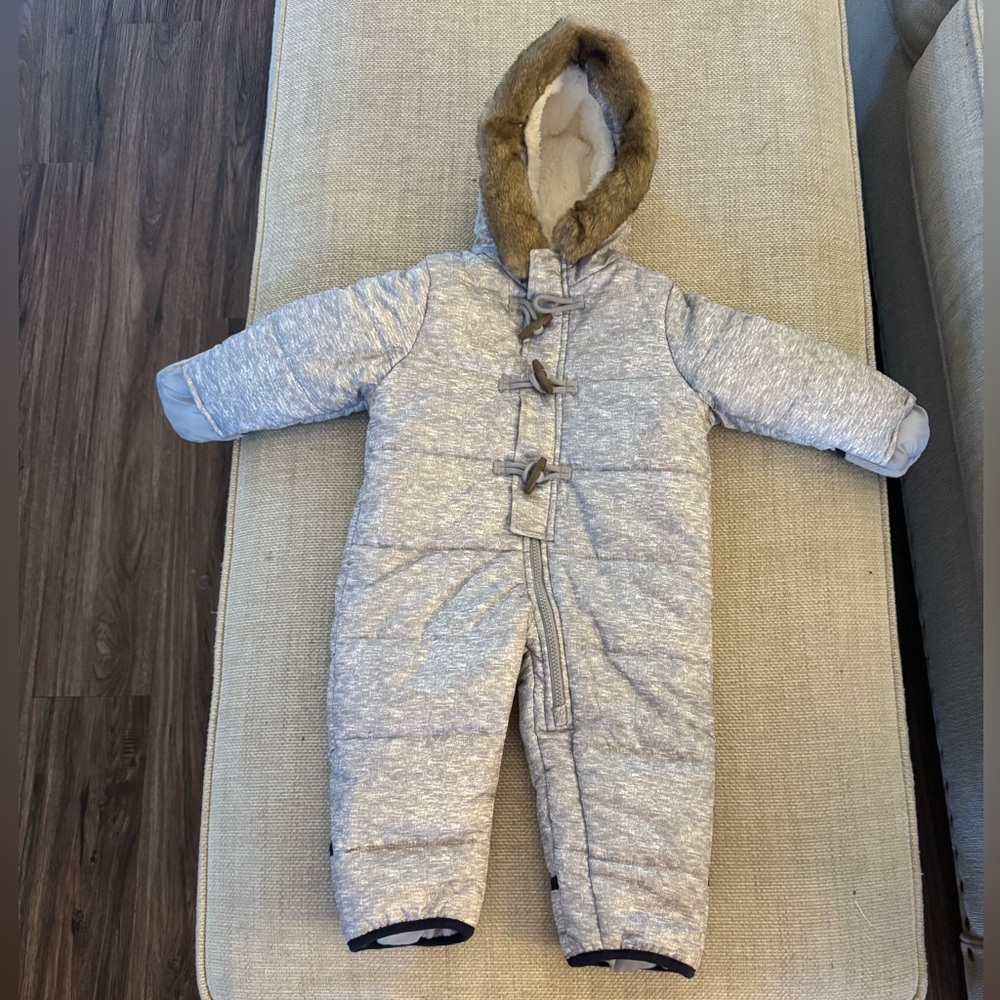 OshKosh B'gosh Silver Puffer Jacket with Faux Fur Hood